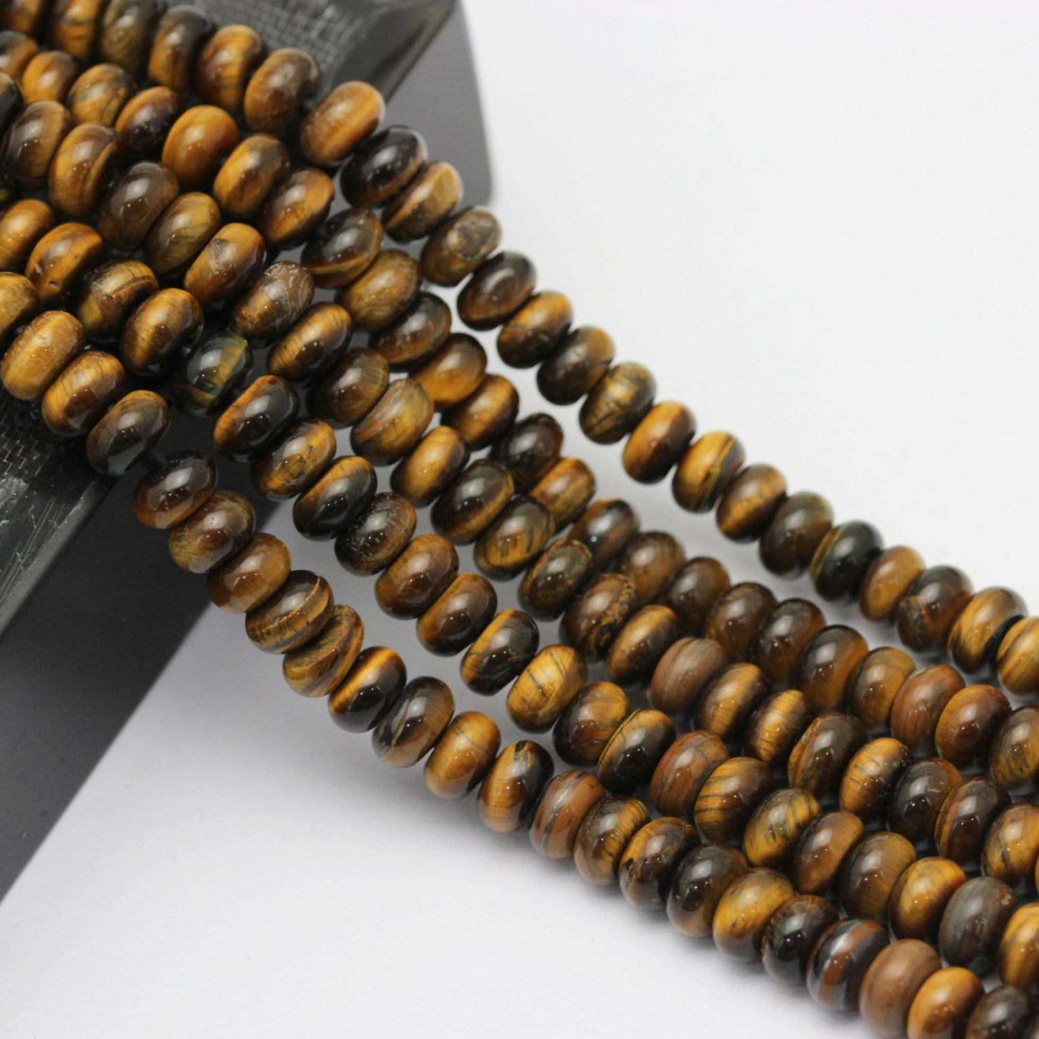 2.0mm Hole Yellow Tiger's Eye Smooth Rondelle Beads 5x8mm 6x10mm 8 Strands - Natural Gemstone Beads for Jewelry Making, DIY Bracelets, Necklaces & Craft Projects