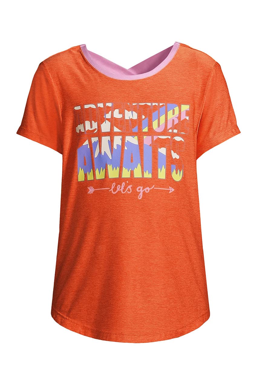 Lands' End Girls' Short Sleeve Performance T-Shirt - Moisture Wicking Activewear for Sports, Play & Everyday Comfort
