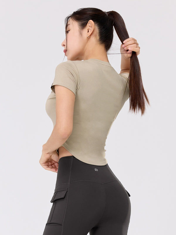 Soft Tension Round Crop Top for Women - Stretchy Comfort Fit Summer Fashion T-Shirt | Perfect for Yoga, Beach & Casual Outfits