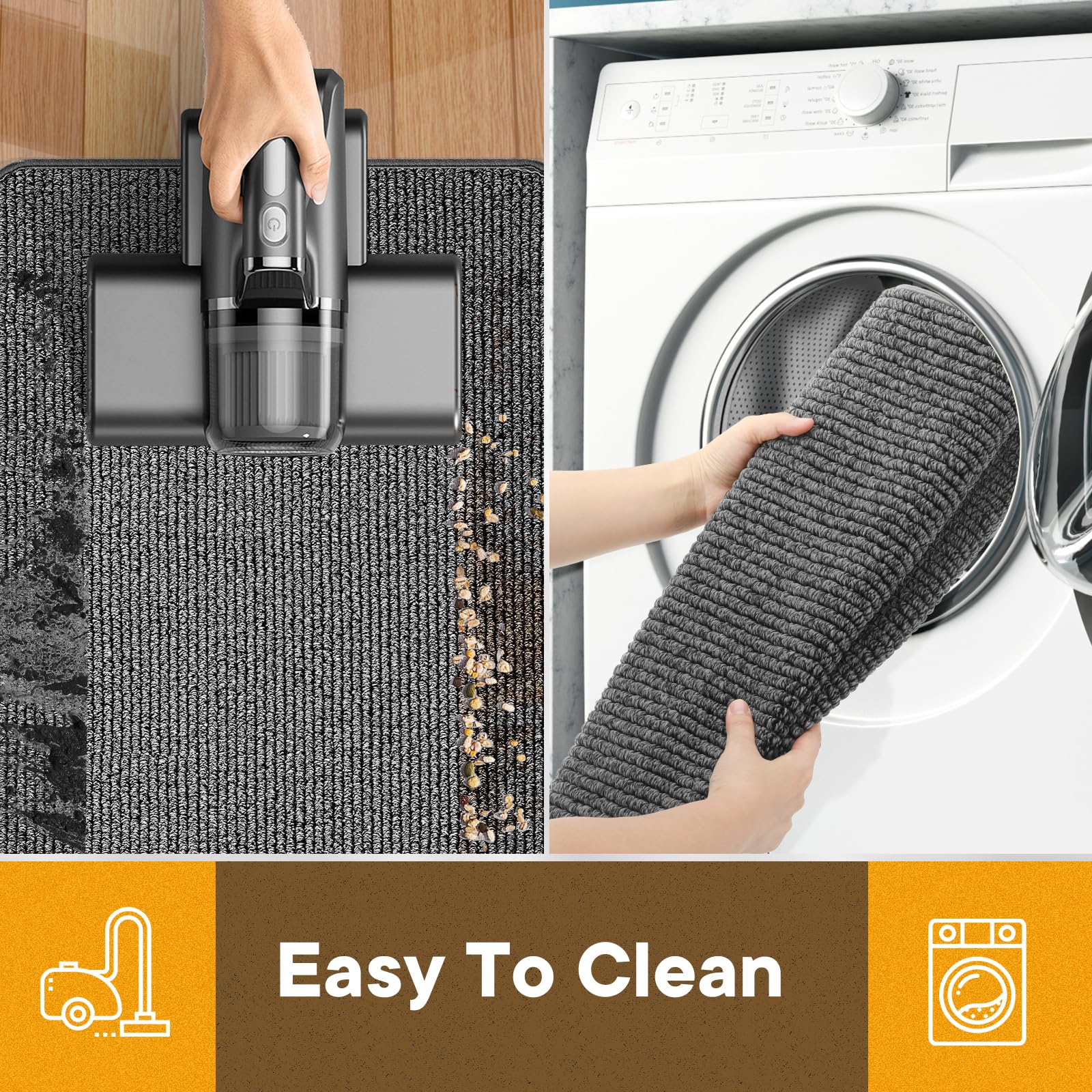 Non-Slip Absorbent Waterproof Front Door Mat with TPR Backing - Durable Indoor/Outdoor Entryway Rug for Home & Office - Machine Washable Easy Clean Doormat 30x18 Inches Grey - Perfect for High Traffic Areas, Mudrooms & Patios