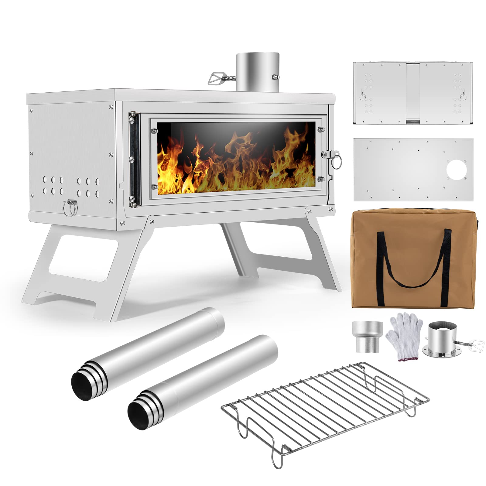 FastFold Hot Tent Stove with Reinforced Body & Secondary Combustion - Portable Wood Burning Stove for Camping, Backpacking, Fishing - Includes 94.5