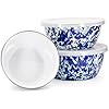 Ocean Swirl Enamelware Nesting Bowls - Set of 3 Vintage Style Mixing & Serving Bowls for Kitchen, Picnics & Camping - Durable & Lightweight Enamel Bowls