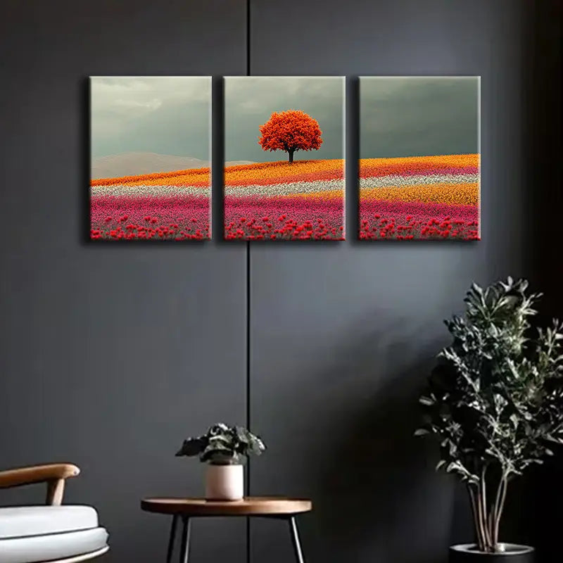 3pcs Large Rose Field Metal Wall Art Prints - Ready to Hang Home Decor for Living Room, Bedroom & Office