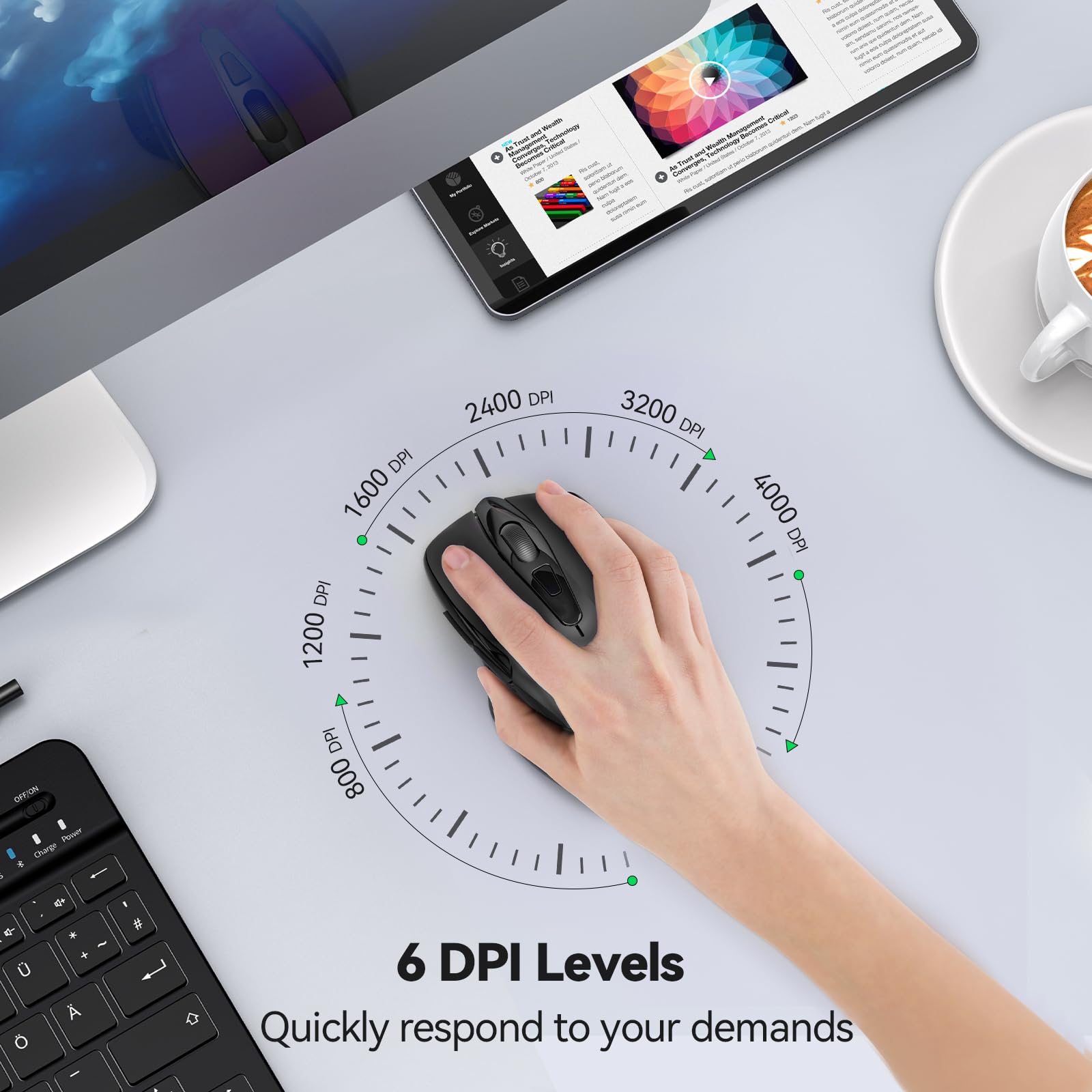 TECKNET Wireless Silent Mouse - Ultra Quiet Click, 2.4G Optical Cordless Computer Mouse with 6 Adjustable DPI up to 4000, Ergonomic Design for Laptop, Chromebook, PC (Black) - Perfect for Office, Library & Noise-Sensitive Environments