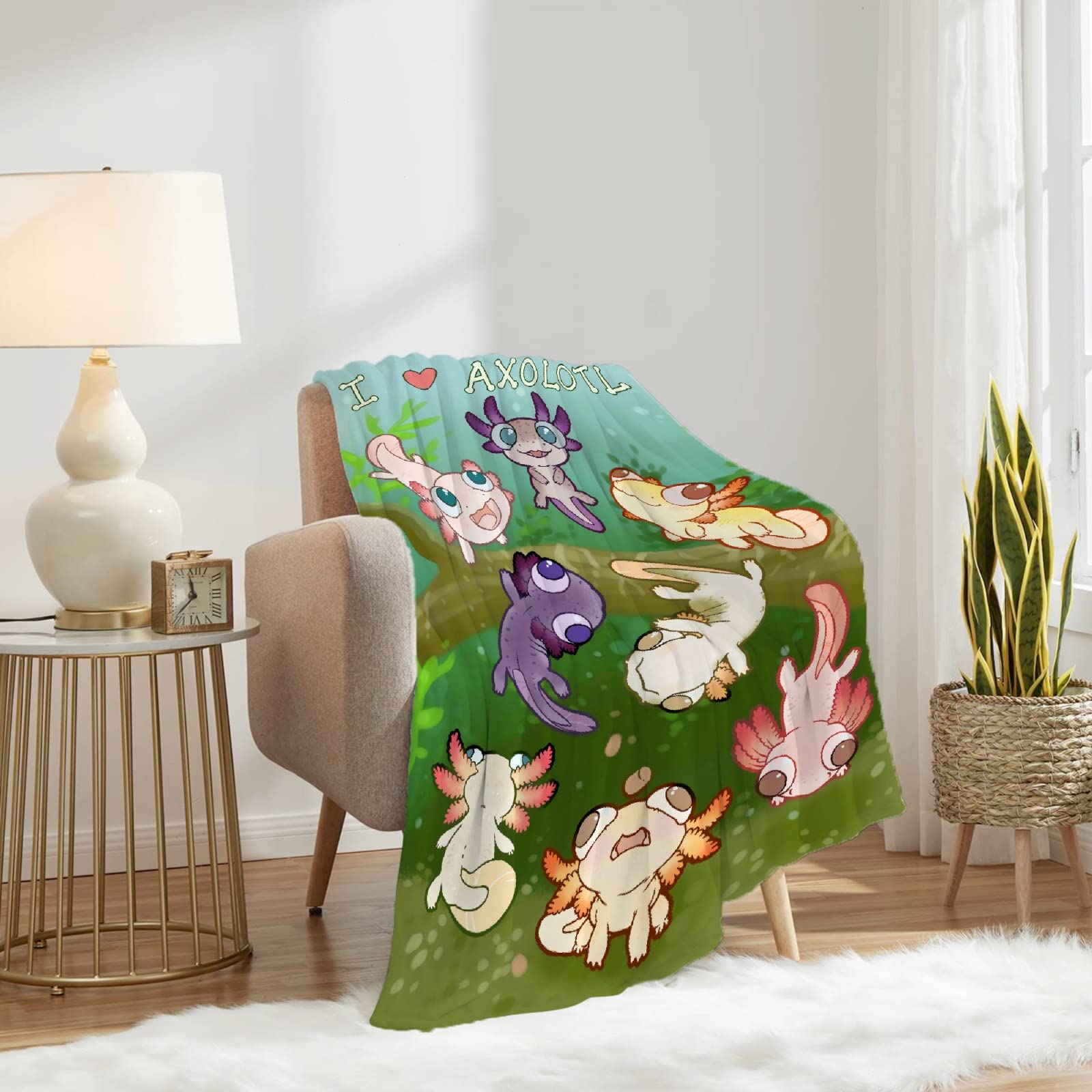 Soft Flannel Fleece Axolotl & Seaweed Aquarium Blanket - Lightweight Microfiber Cozy Throw for All Seasons (120