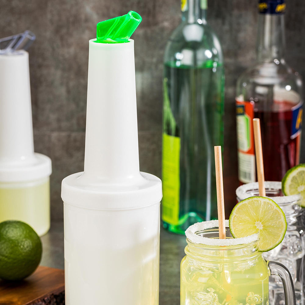 Bar Lux 1 Quart Plastic Quick Pour Storage Container Bottle with Green Spout and Lid - 3.5