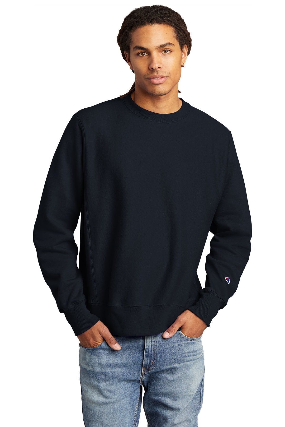 Champion Reverse Weave Crewneck Sweatshirt for Men & Women - Soft Cotton Pullover Hoodie, Navy Blue Casual Wear for Gym, Workout & Everyday Comfort