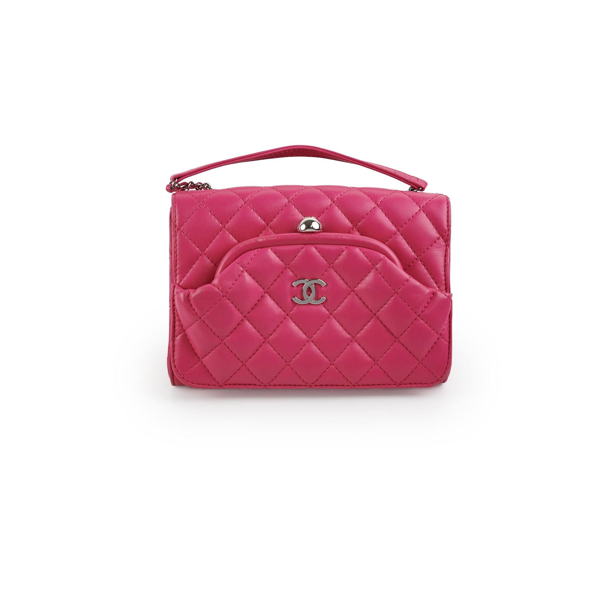Chanel Lambskin Leather Kiss Lock Pocket Crossbody Bag Pink | Luxury Designer Handbag for Women | Perfect for Date Night, Parties & Special Occasions