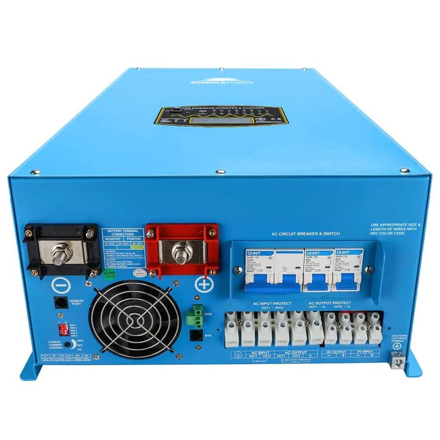 SunGoldPower 12000W 48V Split Phase Pure Sine Wave Inverter Charger - High Power Solar Energy Converter for Home, RV, and Off-Grid Power Systems