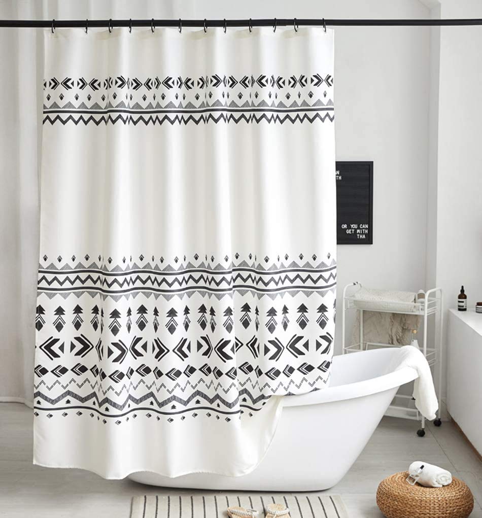 Uphome Boho Shower Curtain Set - Black & White Geometric Tribal Design, Modern Bohemian Bathroom Decor with Hooks, 72x72 Inches, Upgraded 160GSM Thick Fabric - Perfect for Spa, Guest Bathroom & Bohemian Style Homes