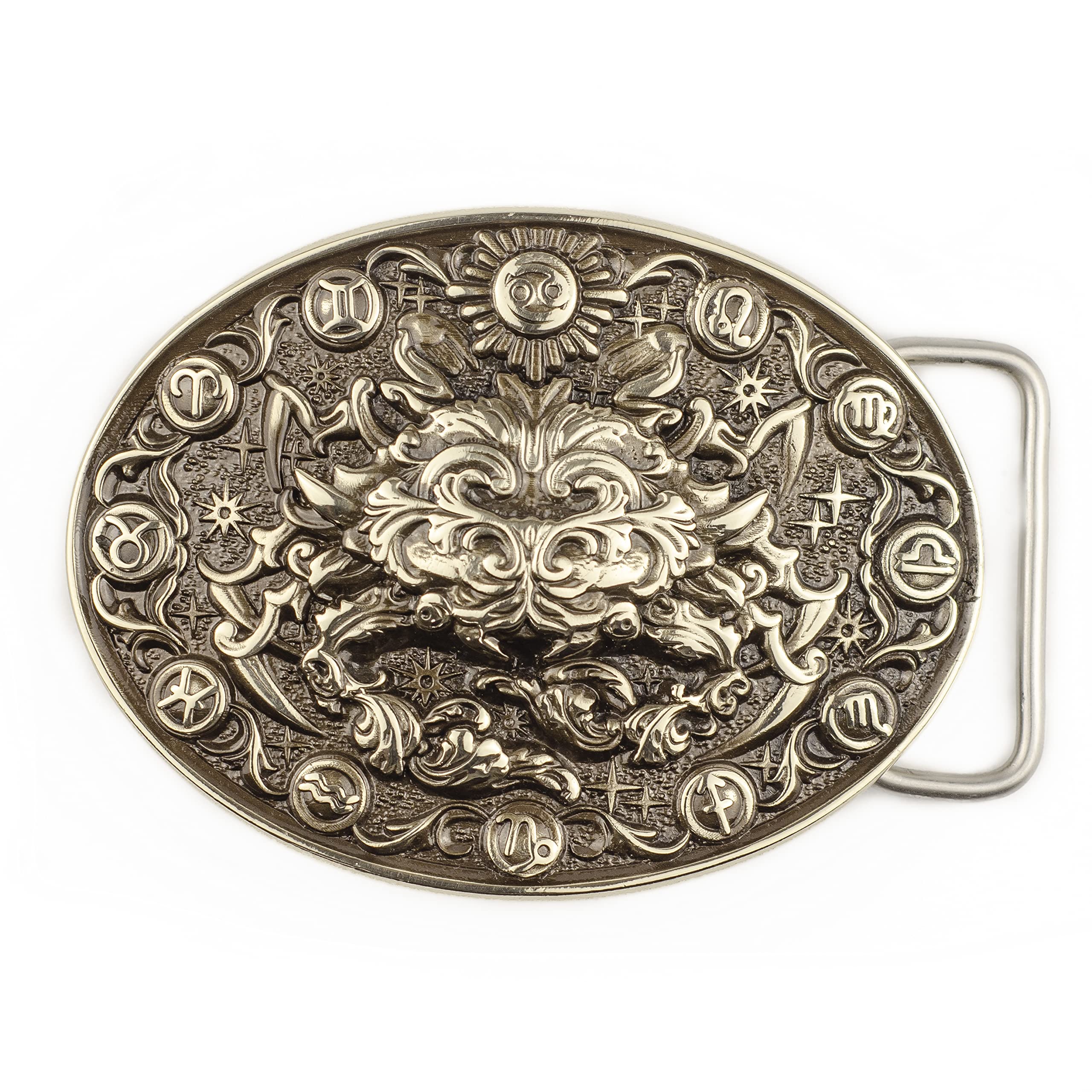 German Silver Zodiac Belt Buckle - Cancer Crab Horoscope Sign Handmade Solid Buckle for Casual Belts | Perfect for Gifts, Fashion Accessories & Astrology Enthusiasts