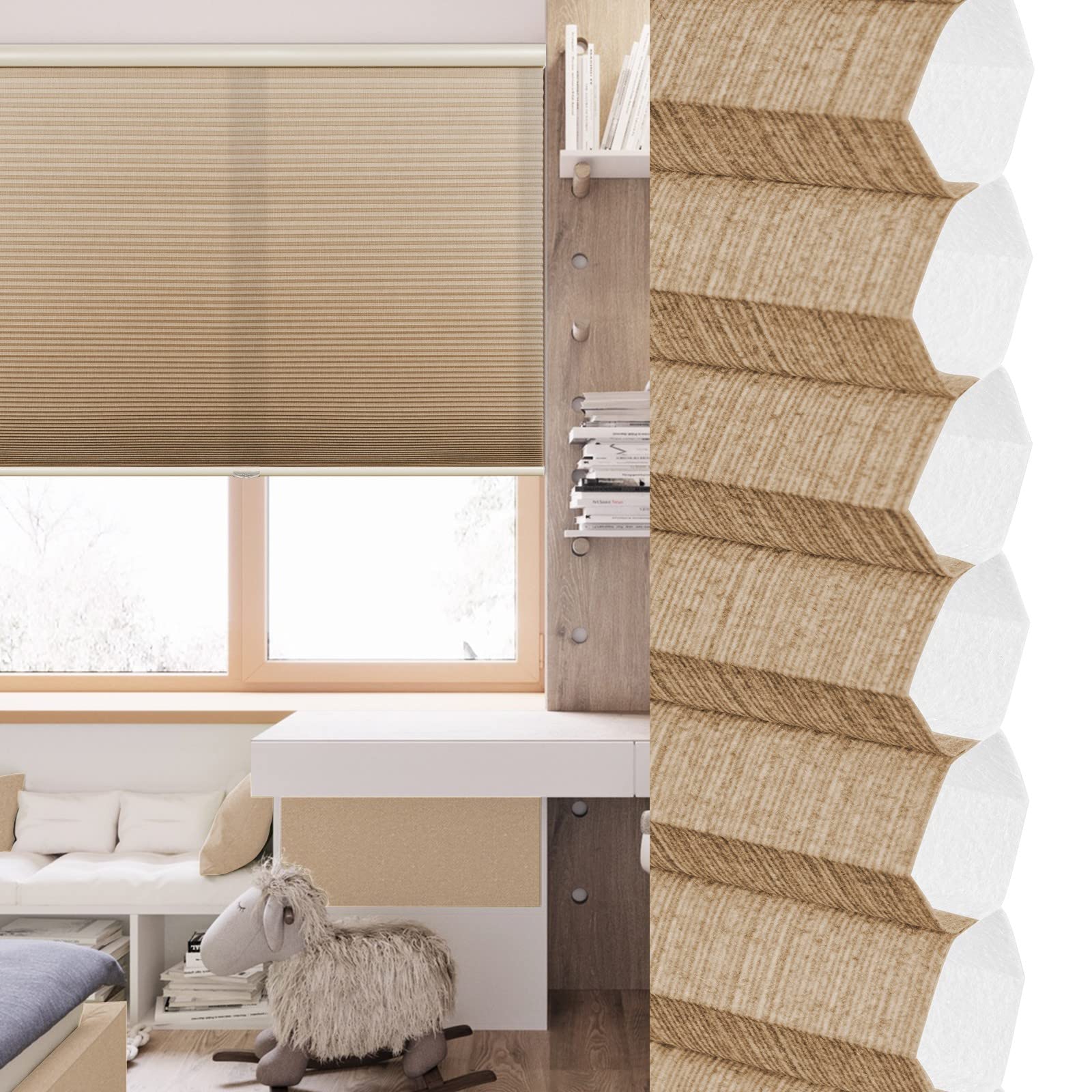 Cordless Honeycomb Cellular Shades for Windows - Light Filtering Brown Custom Cut to Size - 44