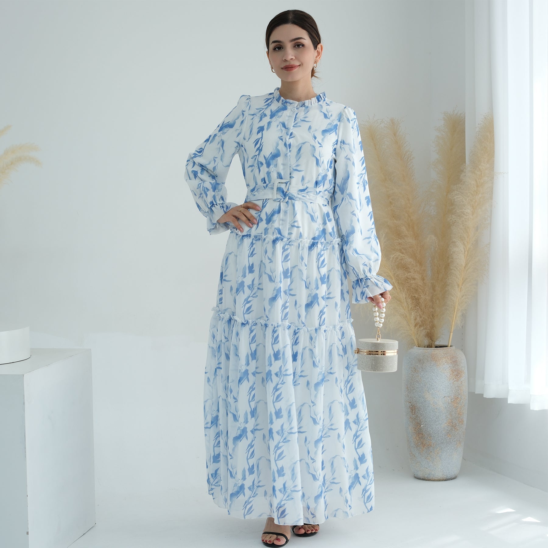 Maisie Prairie Belted Maxi Dress for Women - Floral Vintage Boho Style Long Dress with Belt - Perfect for Summer Weddings, Beach Vacations & Boho Fashion