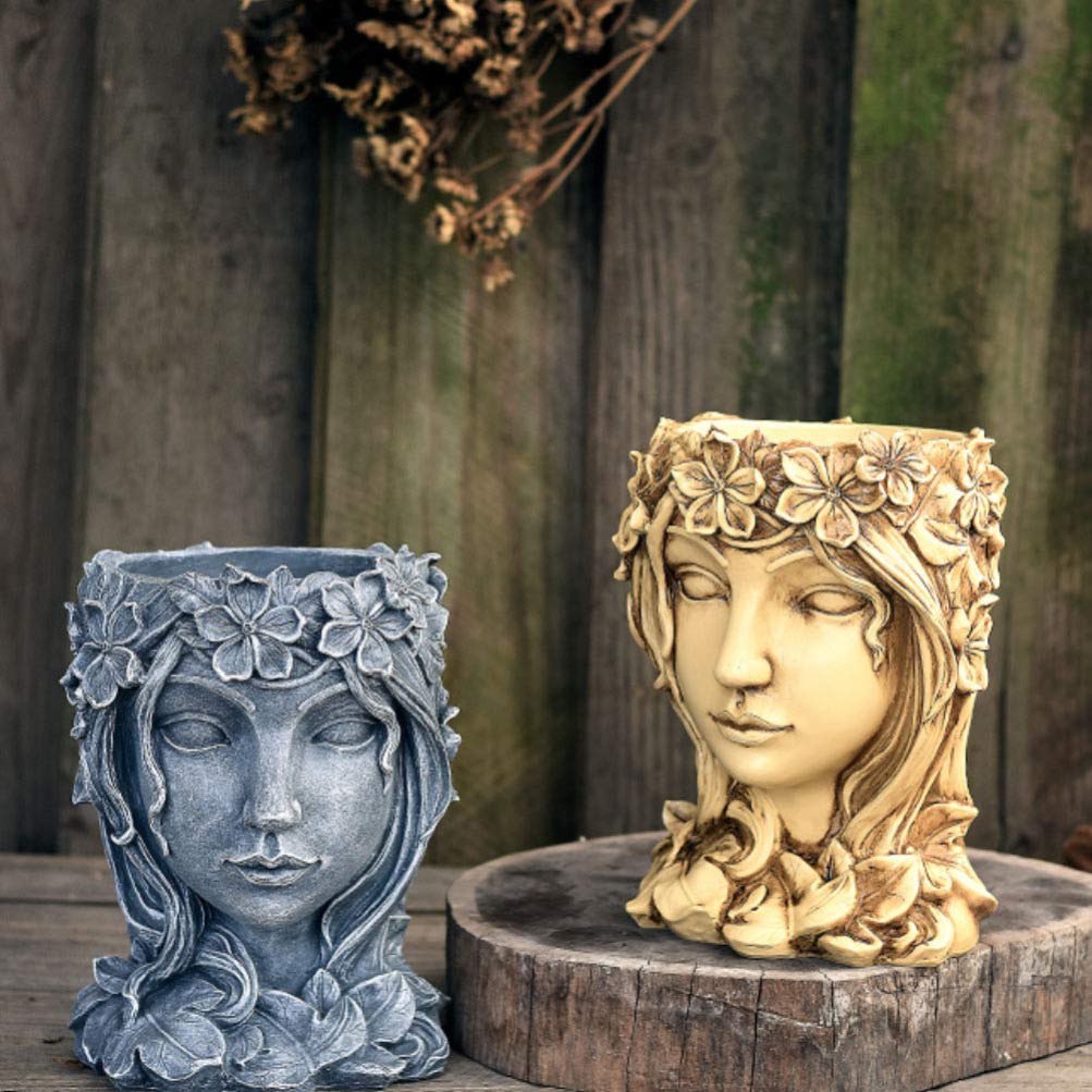 YARNOW Cute Human Head Face Resin Flower Pot - Succulent & Cactus Planter for Indoor/Outdoor Garden Decor - Unique Home & Office Desk Decoration
