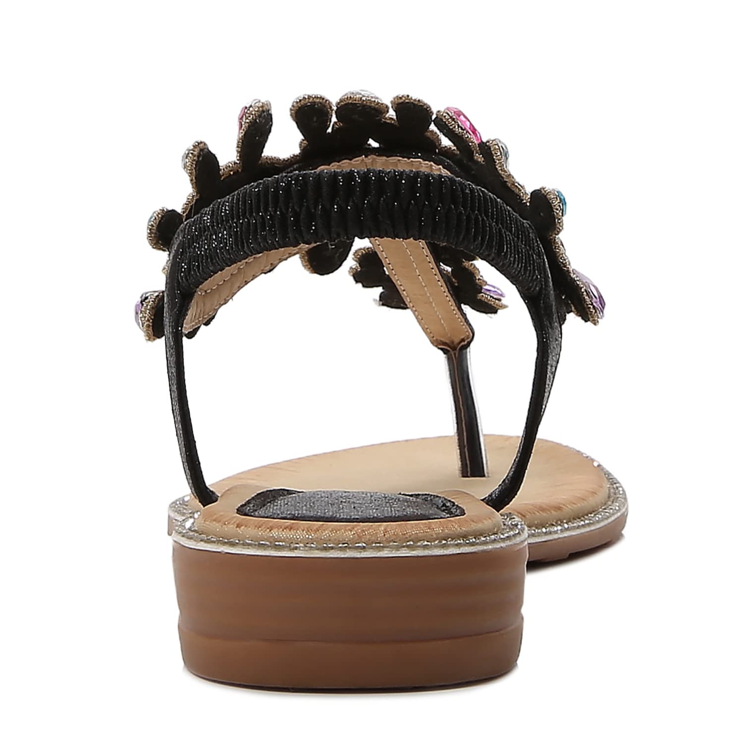 iCKER Women's Bohemian Beaded Flat Sandals - Rhinestone Leather Thong Sandals for Ladies | Perfect for Beach, Vacation, and Summer Outfits