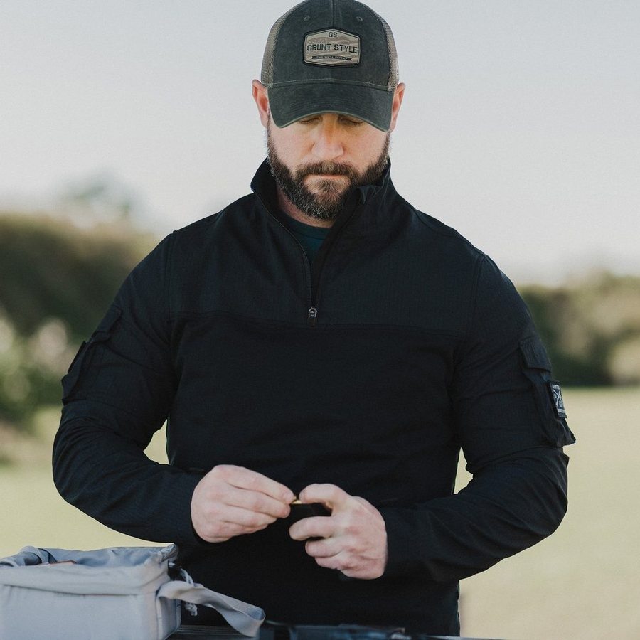 Men's Operator Shirt - Black Tactical Work Shirt for Outdoor Activities, Hiking & Military Style