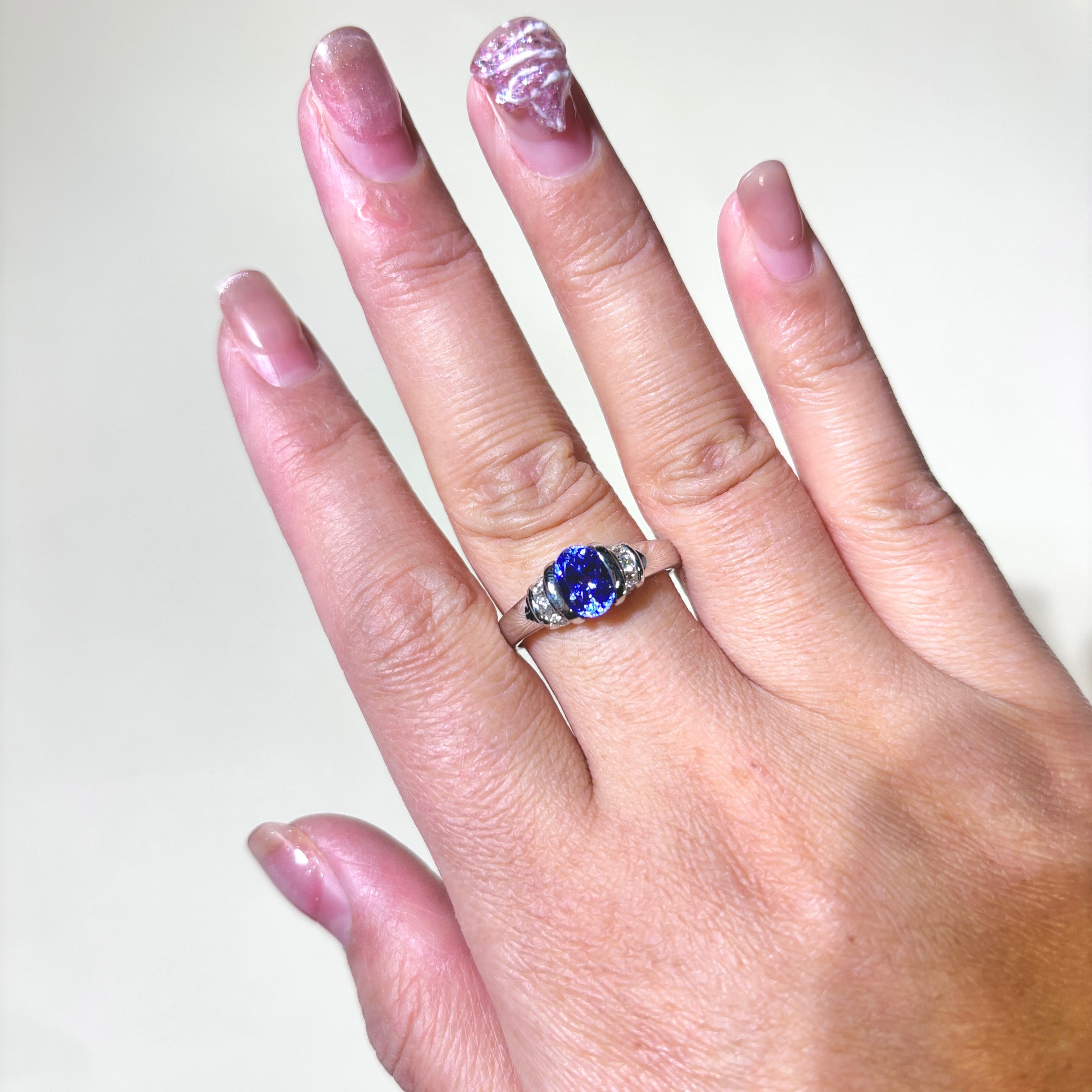 14K White Gold Tanzanite & Diamond Ring - 1.39ct Tanzanite & 0.25ctw Diamonds - Size 10 | Elegant Engagement, Anniversary & Special Occasion Jewelry Gift
