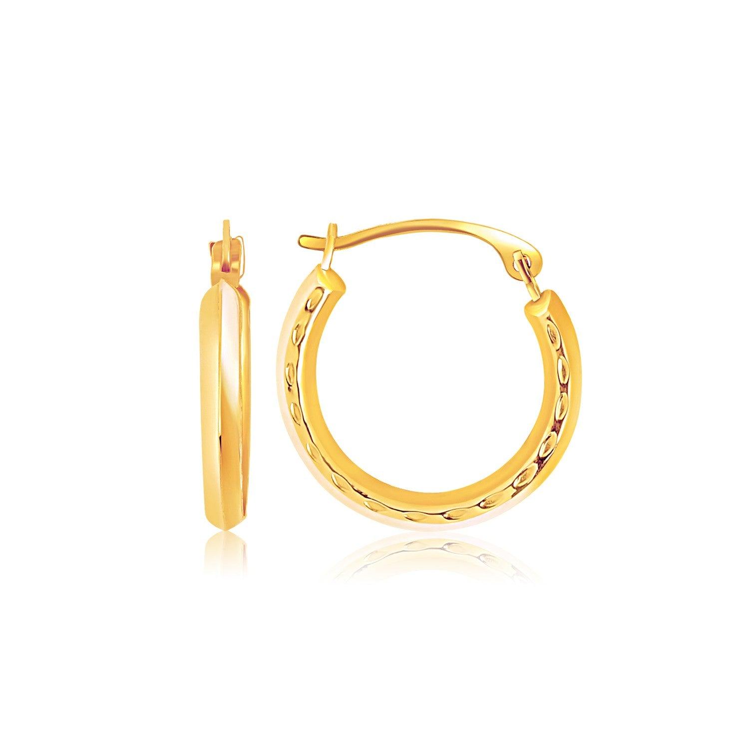 14K Yellow Gold Hoop Earrings with Textured Detailing - Elegant Dainty Huggie Hoops for Women - Perfect for Everyday Wear, Date Night & Special Occasions