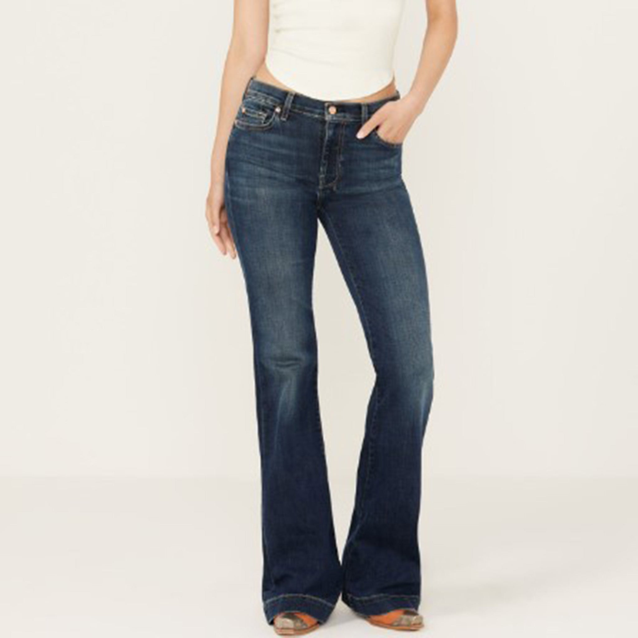 7 For All Mankind Women's Dark Wash ATF Trouser Jeans - Slim Fit Stretch Denim Pants for Work, Casual & Night Out