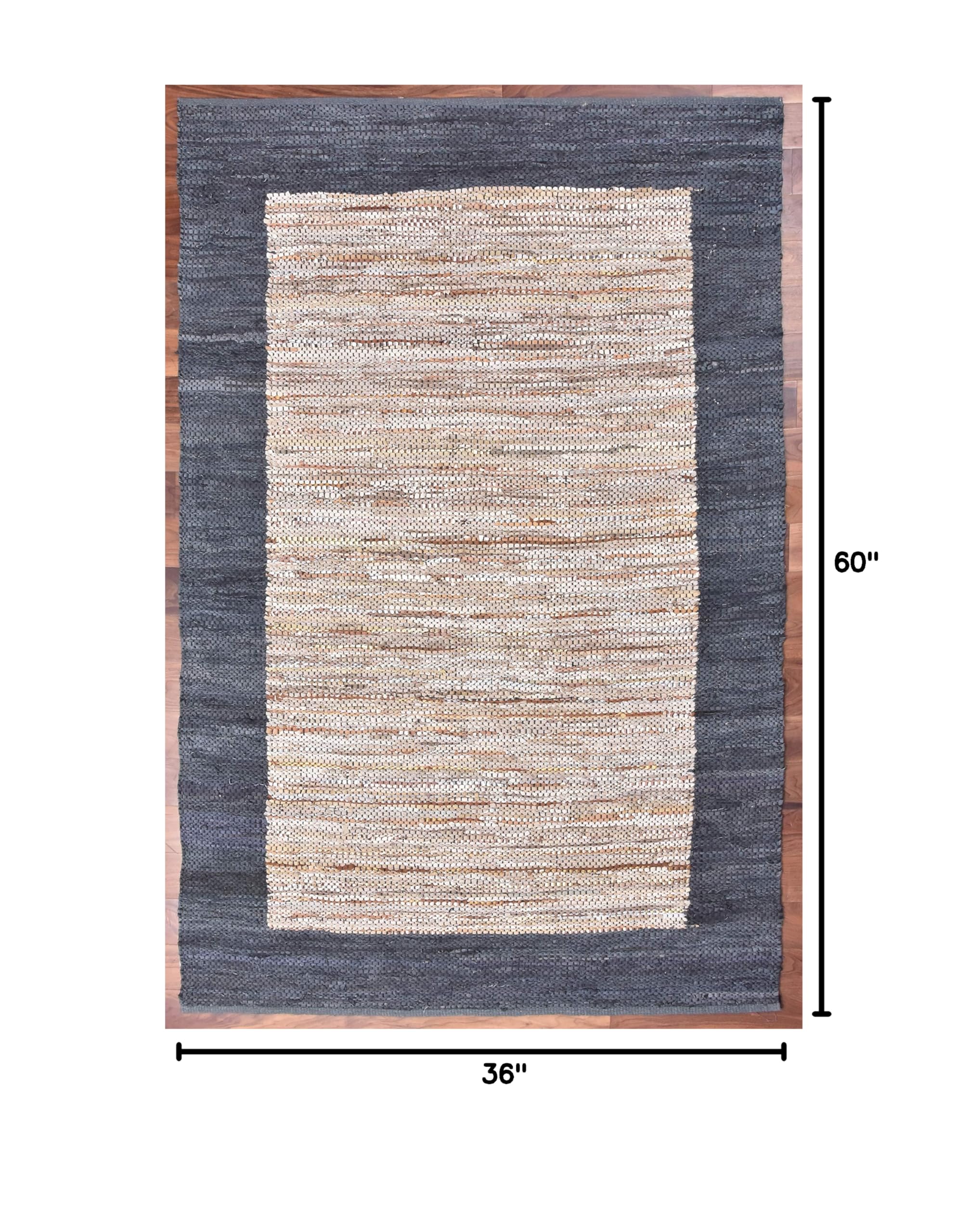 Premium Flash Leather Beige Area Rug with Grey Border - 3x5 FT Soft & Durable - Perfect for Living Room, Bedroom, or Office Decor