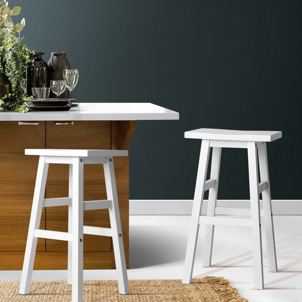 2-Pack White Wooden Bar Stools for Kitchen Counter - Modern & Comfortable Dining Chairs for Breakfast Nook, Bar, or Home Decor