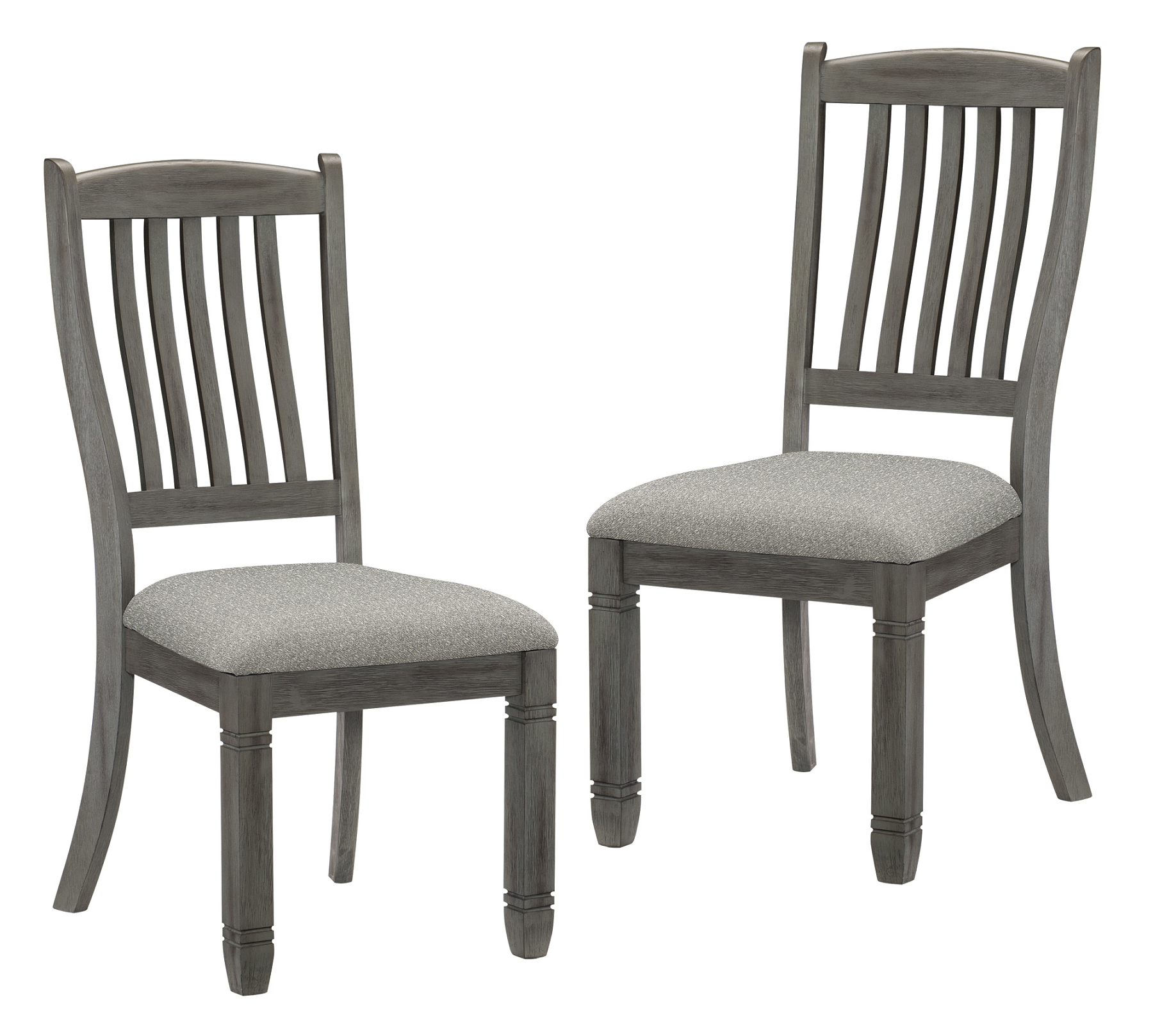 Antique Gray Wood Frame Fabric Upholstered Side Chairs Set of 2 - Casual Dining Height Accent Chairs for Kitchen, Breakfast Nook, and Small Space Decor