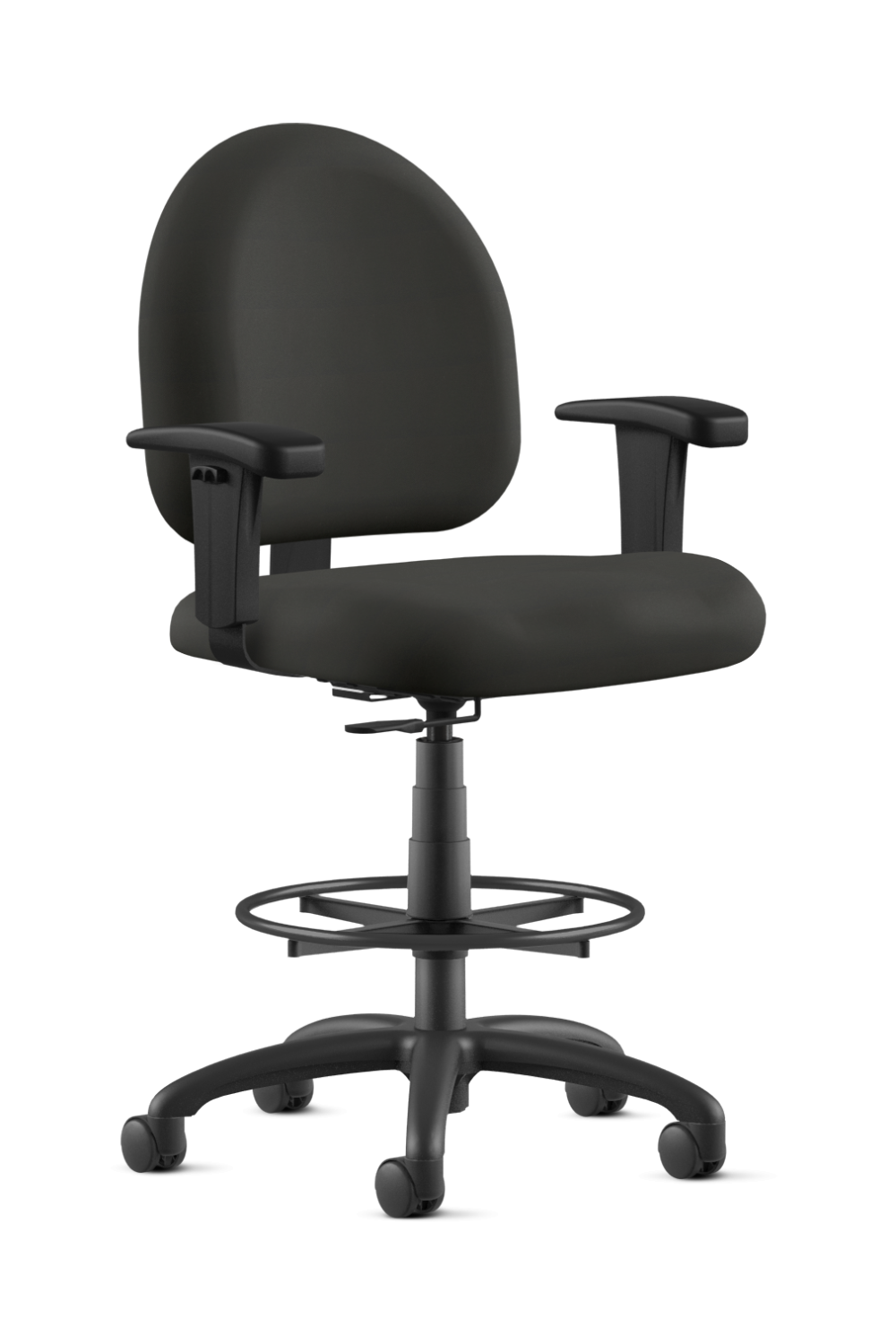 9 To 5 LOGIC 1725 CY36 Black Fabric Drafting Stool with Foot Ring and Mid Back Support - Ergonomic Office Chair for Architects, Designers & Artists - Perfect for Drafting Tables, Studios & Workspaces