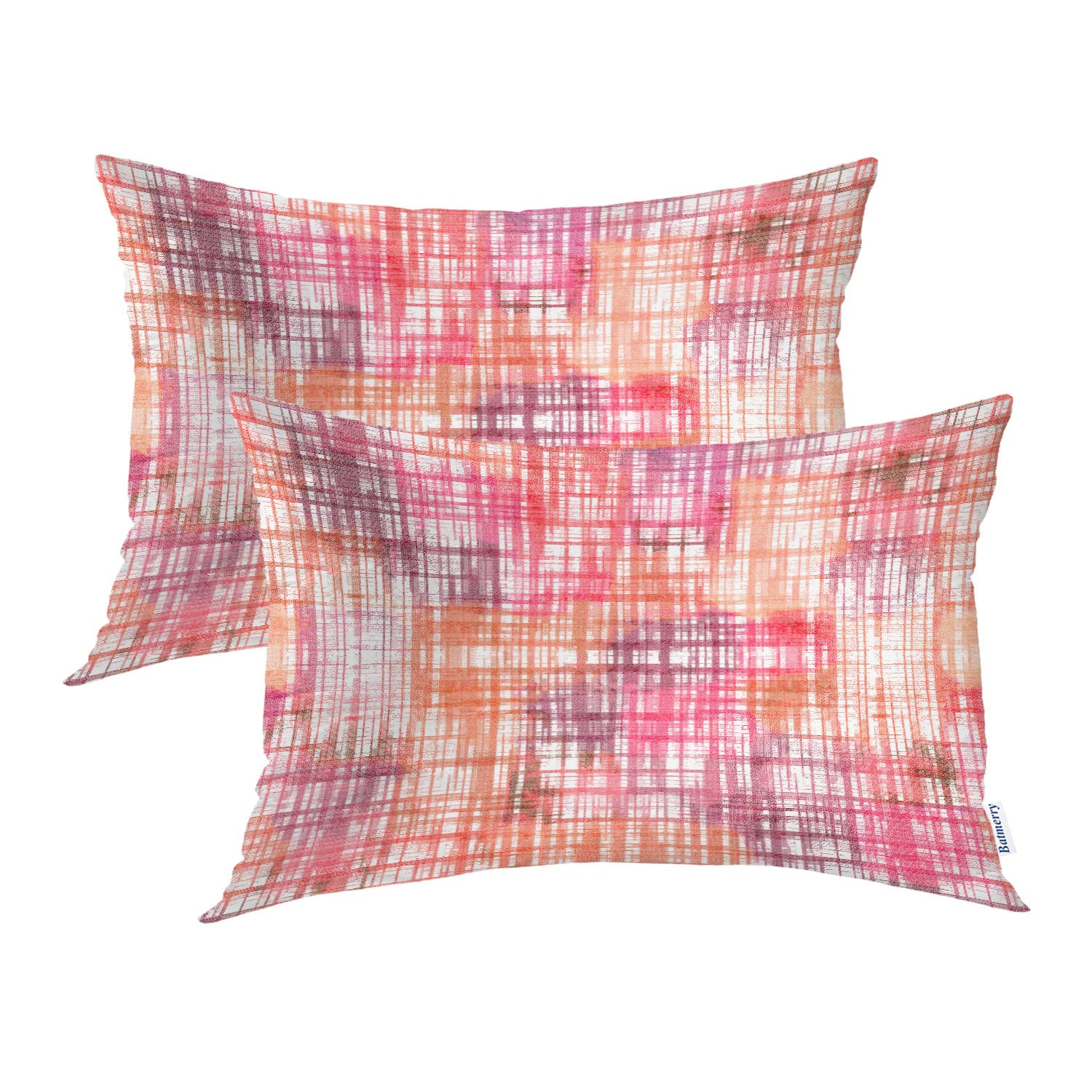 Batmerry Watercolor Abstract Geometric Pillowcases - Pink Art Plaid Decorative Bed Pillow Covers, Digital Printing Blended Fabric with Hidden Zipper, 20x26 Inches - Perfect for Modern Bedroom Decor, Living Room Accent & Home Styling