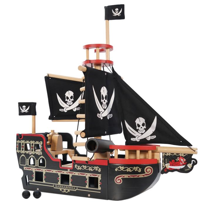 Le Toy Van Barbarossa Pirate Ship Set - Premium Wooden Toy for Kids Ages 3+ | Imaginative Play, Gift for Boys & Girls, Preschool Learning Activity