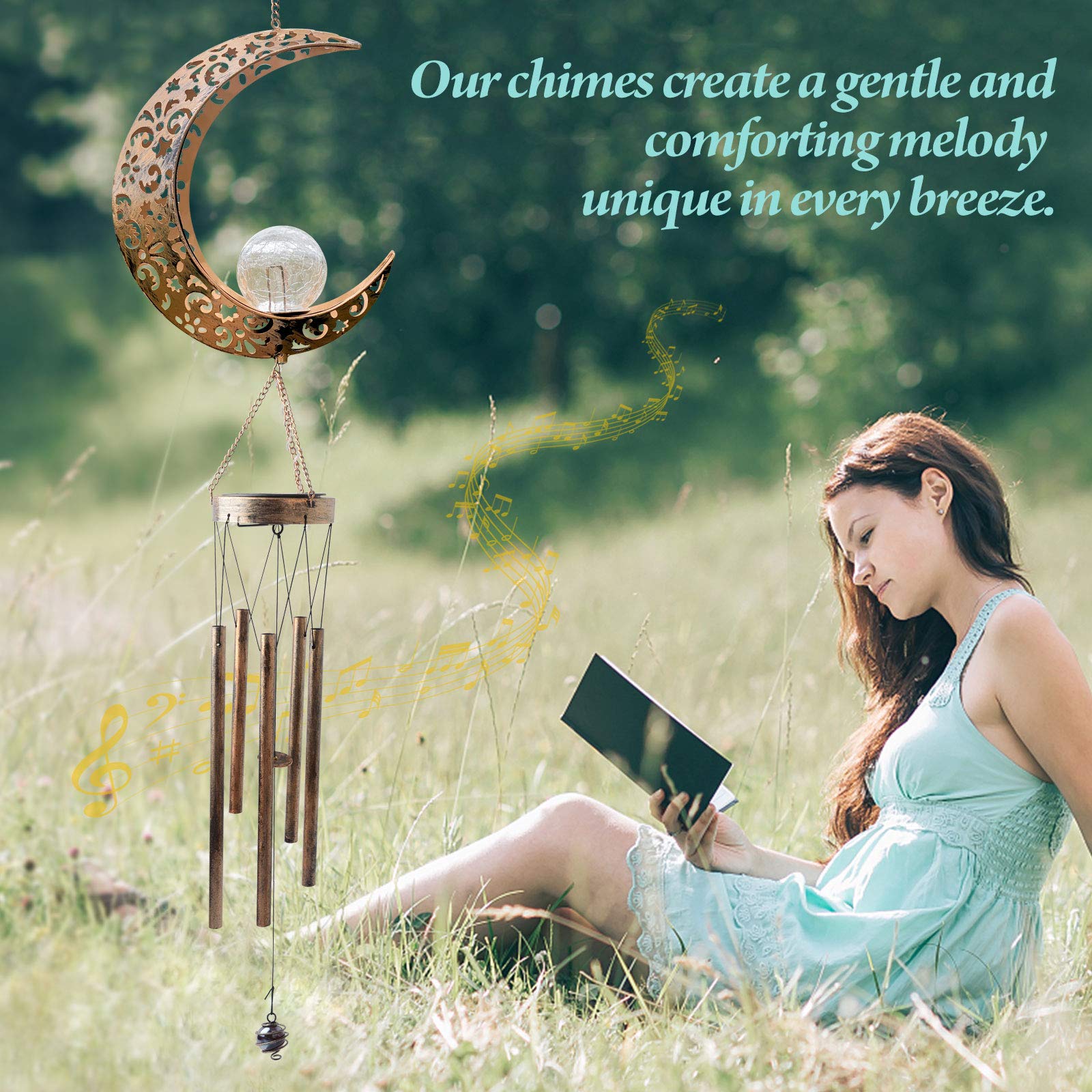 Solar-Powered Moon Wind Chimes - Outdoor Decorative Lights for Garden, Patio, Yard & Porch | Perfect Gift for Women, Mom, Grandma Birthday | Romantic Nighttime Ambiance & Gardening Decor