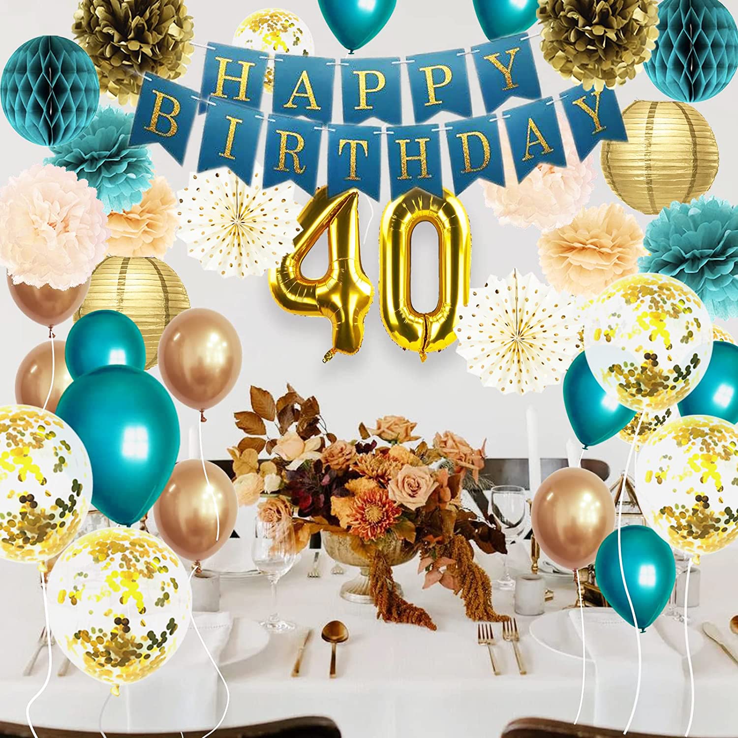 Elegant Teal & Gold 40th Birthday Party Decorations for Women - Premium Balloon Set Included | Perfect for Milestone Celebrations, Anniversary Parties & Special Occasions