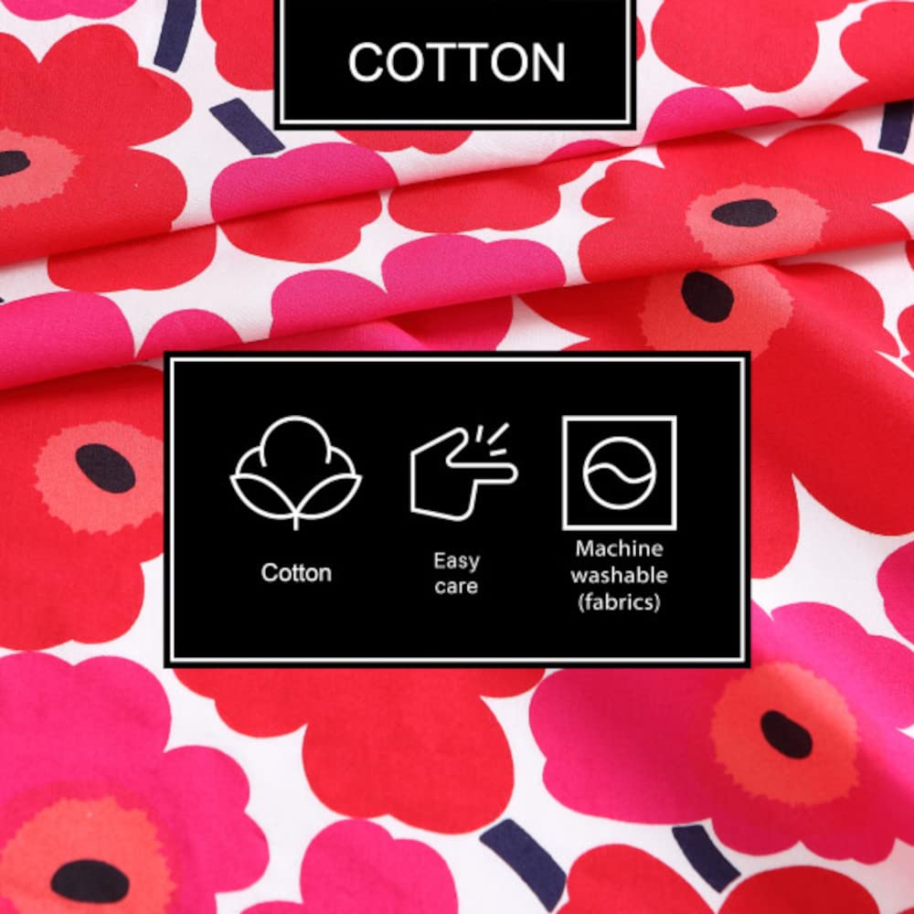 MARIMEKKO Queen Sheets - 100% Cotton Percale Bedding Set | Crisp & Cool Luxury Bed Linens | Unikko Floral Pattern | Perfect for Master Bedroom & Guest Room Decor