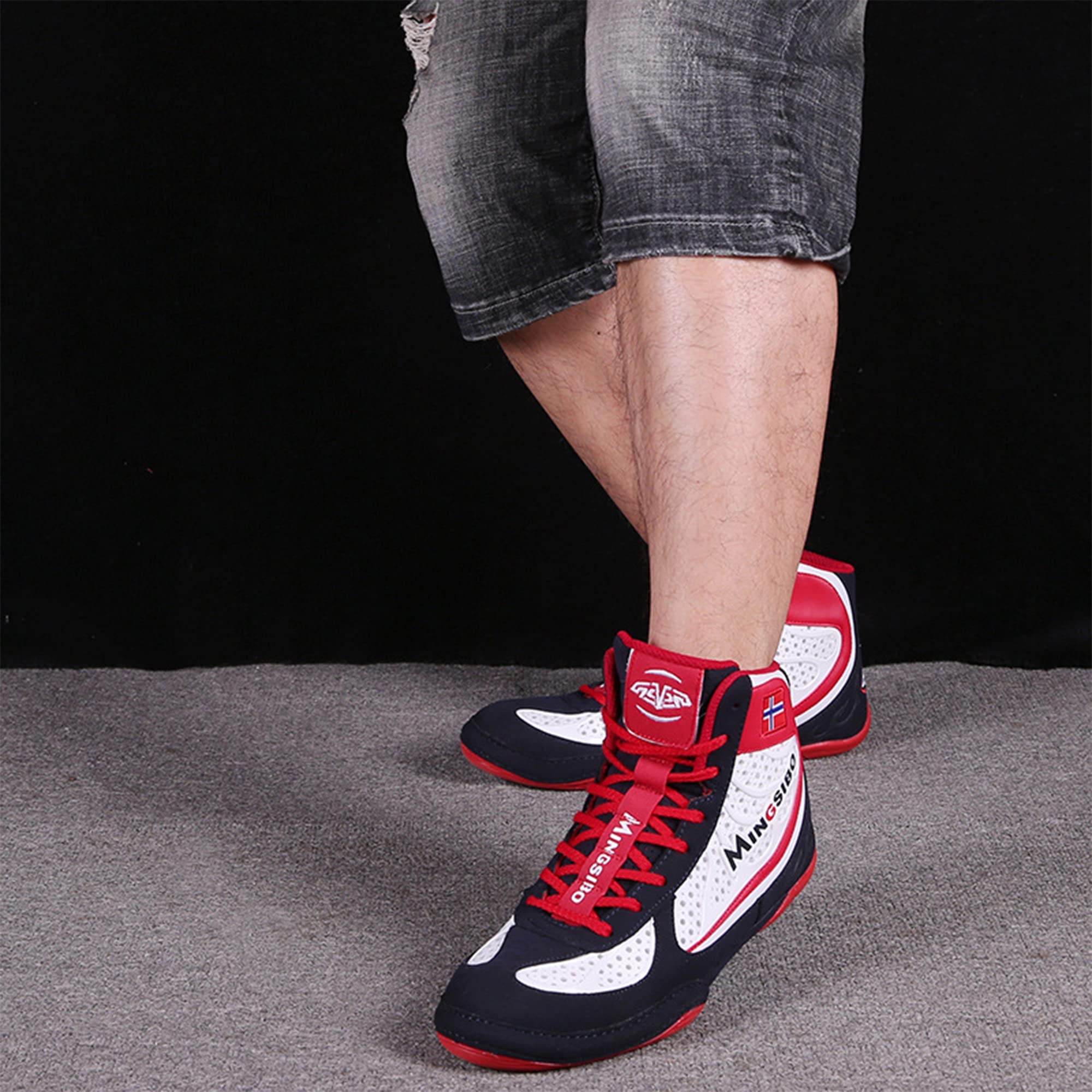 CHENPENG Men's High Top Wrestling Boxing Shoes - Non-Slip Weightlifting & MMA Training Shoes - Breathable Lightweight Combat Footwear (White, Size 9) for Gym, Martial Arts & CrossFit Workouts