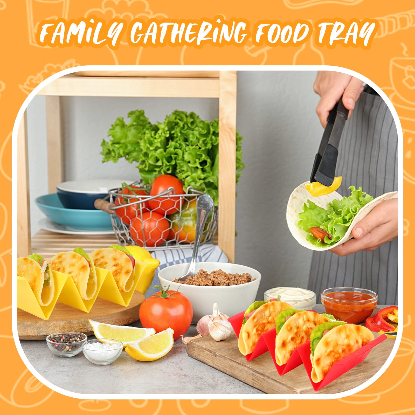 Nuogo 30-Pack Colorful Plastic Taco Holder Stand - Large Taco Tray Plates Holds 2-3 Tacos Each, Sturdy Tortilla Rack Server for Parties, Dishwasher & Microwave Safe - Perfect for Taco Tuesday, Mexican Fiesta & Family Gatherings