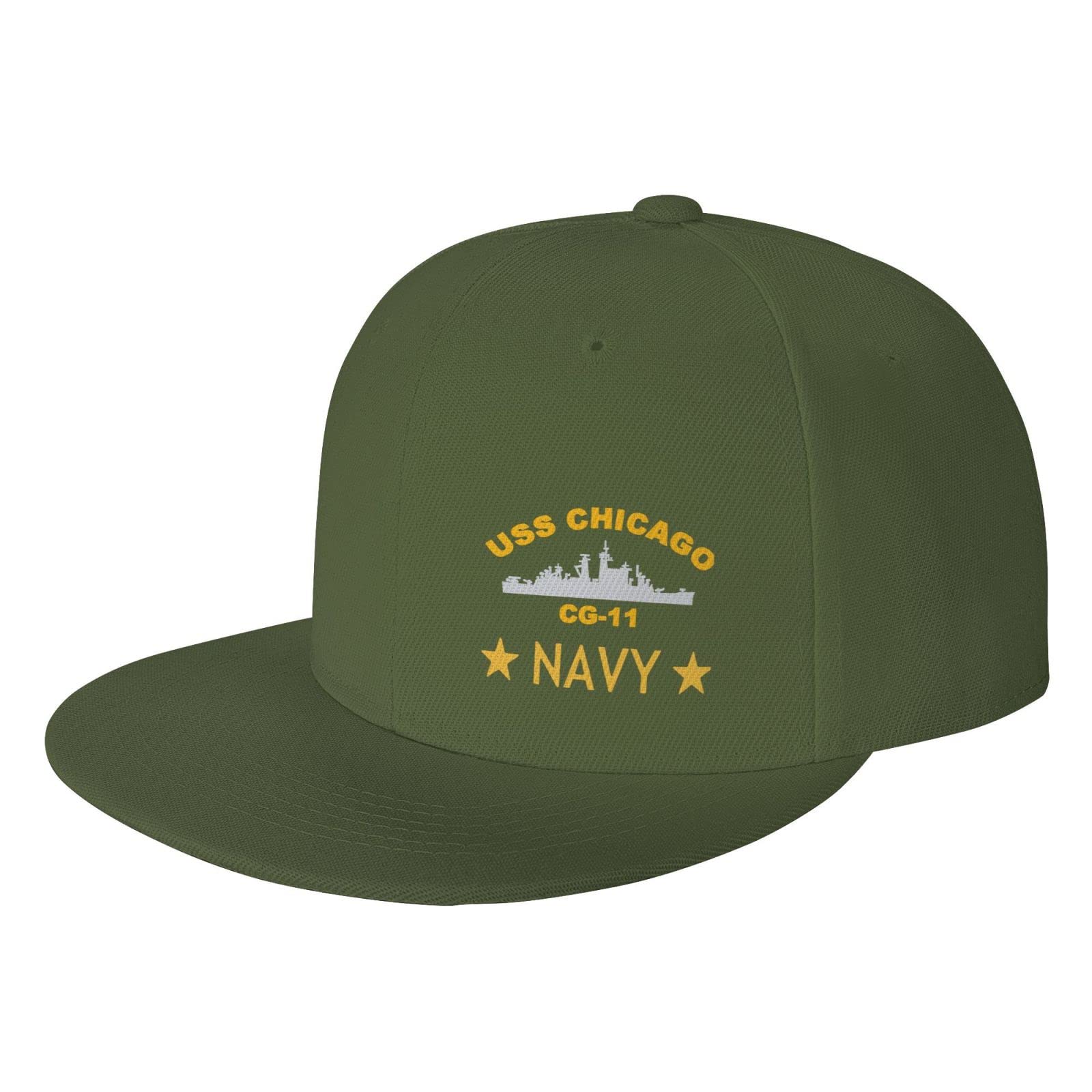 USS Chicago CG-11 Snapback Hat for Men - Adjustable Flat Bill Baseball Cap - Black Trucker Dad Hat - Perfect for Sports, Outdoor Activities & Casual Wear