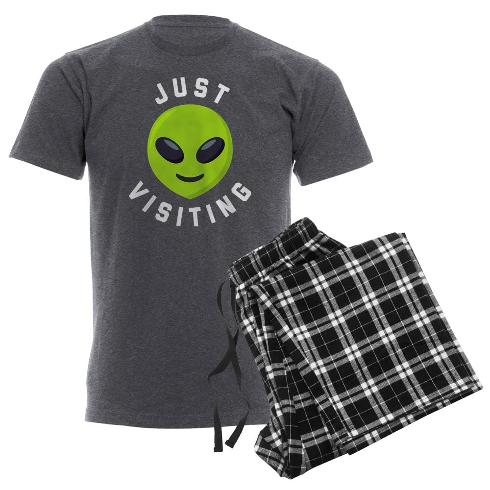 Just Visiting Alien Emoji Men's Pajama Set - Funny Sci-Fi Sleepwear for Men - Perfect for Lounge, Sleepovers & Themed Parties
