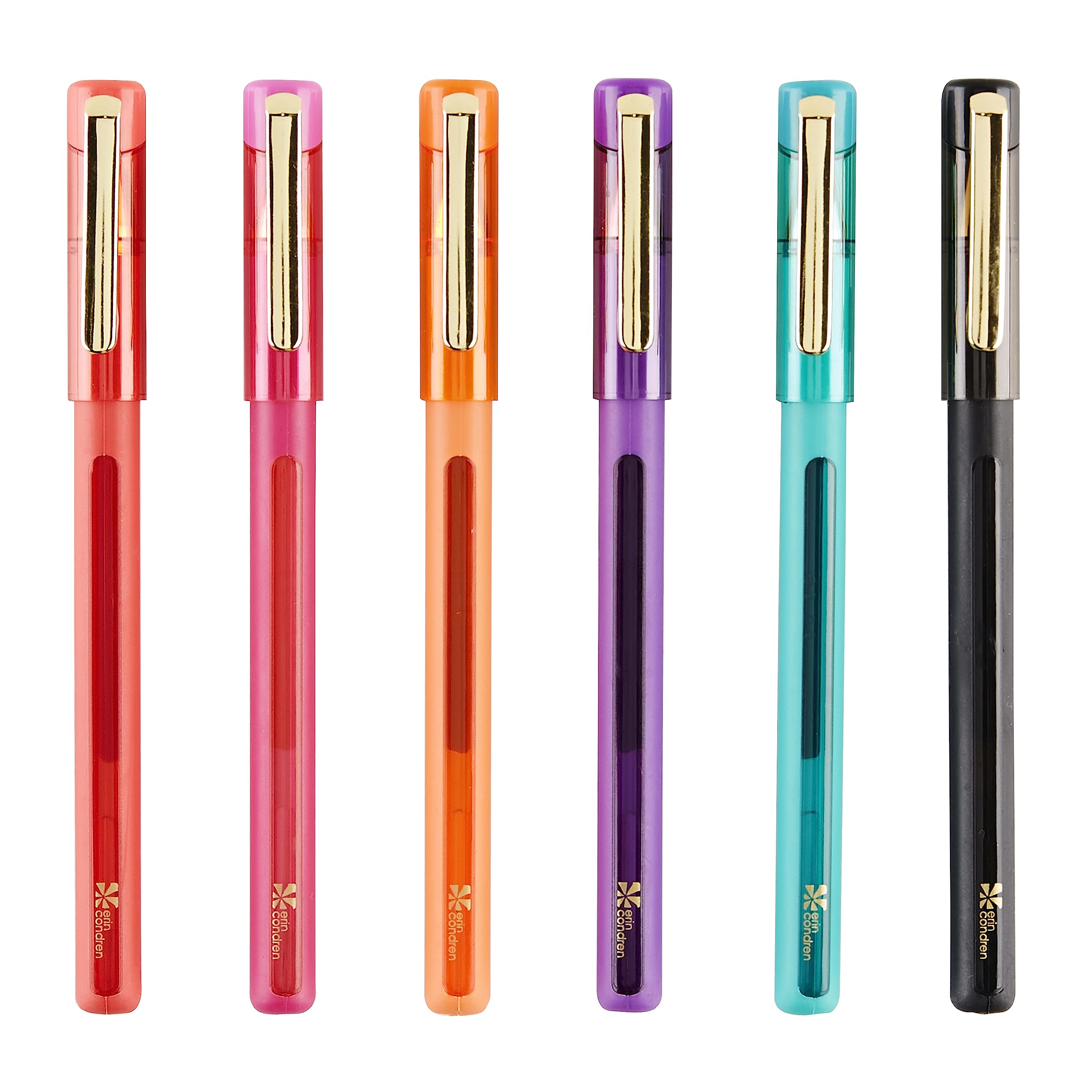 Erin Condren 6-Pack Vibrant Gel Pens - Gem Tones Collection (Red, Fuchsia, Orange, Purple, Aquamarine, Black) - Smooth Writing & Coloring Pens for Journals, Planners, Bullet Notebooks, Adult Coloring Books & Creative Projects