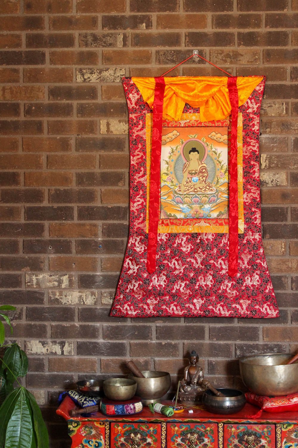 Hand Painted Elaborate Shakyamuni Buddha Framed Thangka Art - Perfect for Meditation, Home Decor & Buddhist Altar