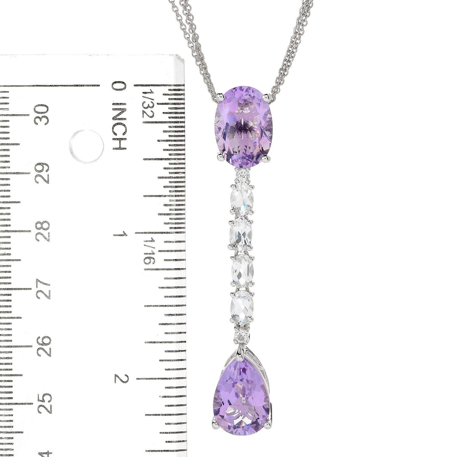SS Pink Amethyst Gemstone Drop Pendant Necklace - Elegant Rose Quartz Jewelry for Women - Perfect for Valentine's Day Gifts, Anniversary Presents & Everyday Wear