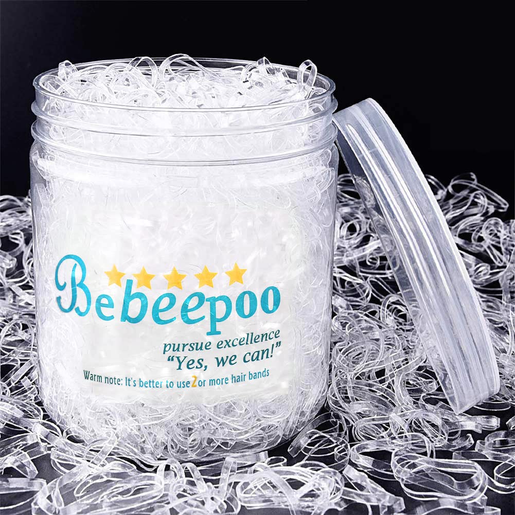BEBEEPOO 2500pcs Clear Hair Elastics - Strong & Reusable Mini Rubber Bands for Hair Ties, Ponytails & Braids - Perfect for Women, Girls & Salon Use