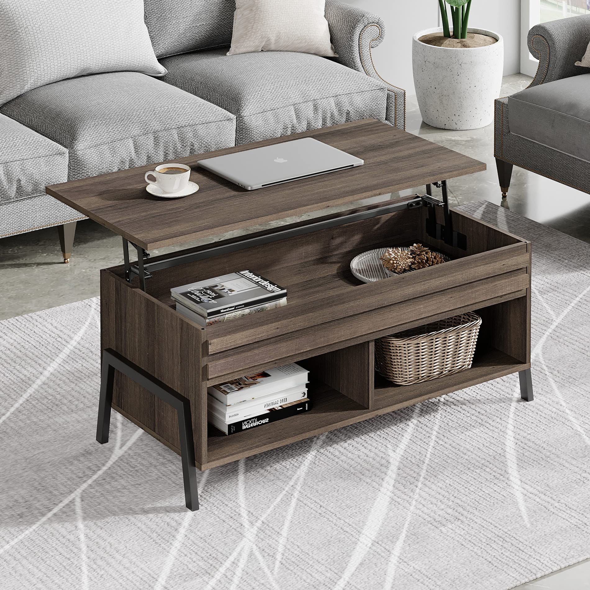 WAMPAT 2-Piece Lift Top Coffee Table Set with Storage for Living Room & Bedroom - Espresso Finish