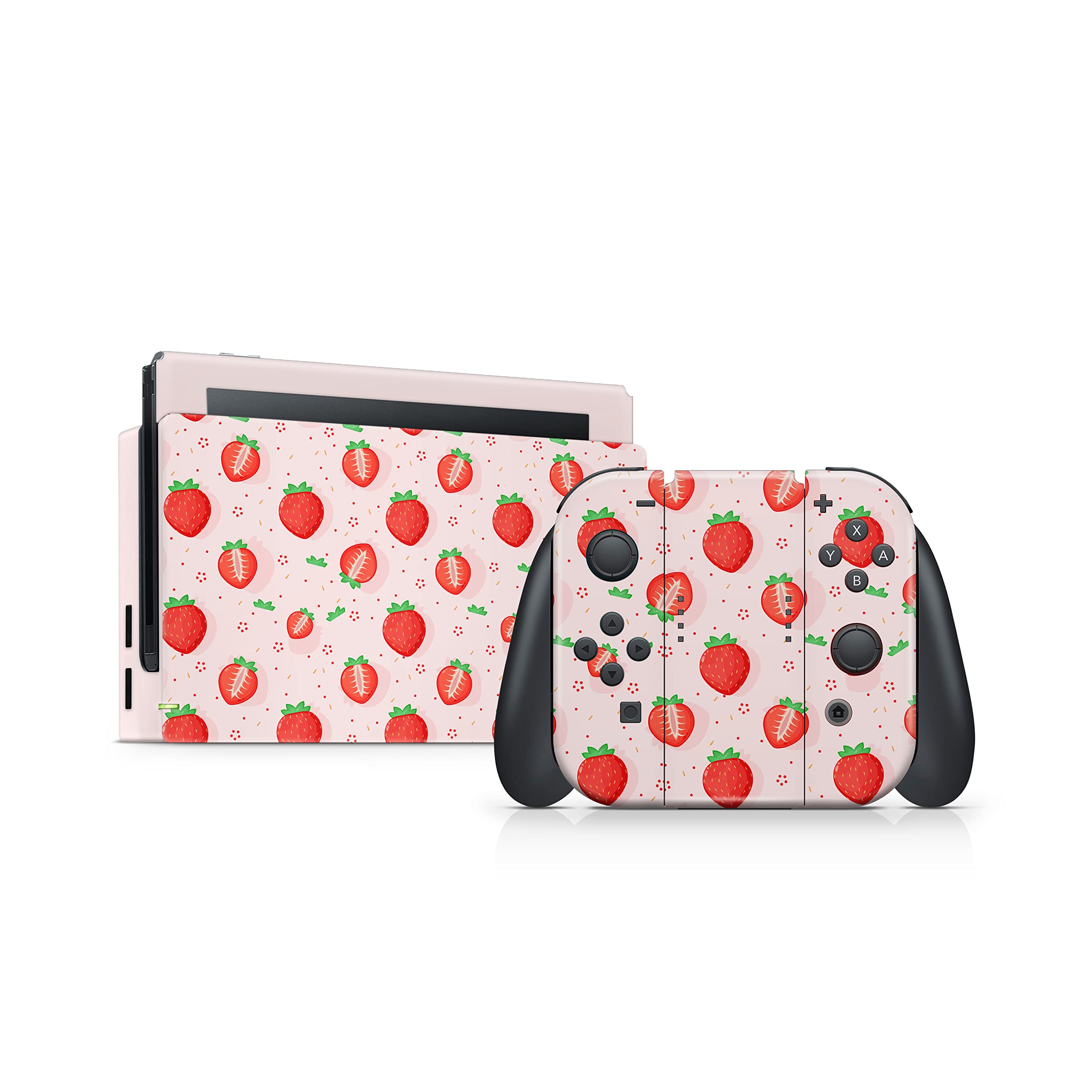 Premium 3M Vinyl Full Wrap Decal Skin for Nintendo Switch - Kawaii Strawberry Design Compatible with Joy-Con, Console & Dock | Protective Cover for Gaming, Travel & Home Decor