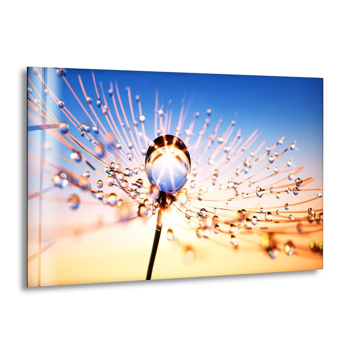 Dandelion Glass Wall Art with Sun Drops - Handmade Nature-Inspired Decor for Living Room, Bedroom, or Office