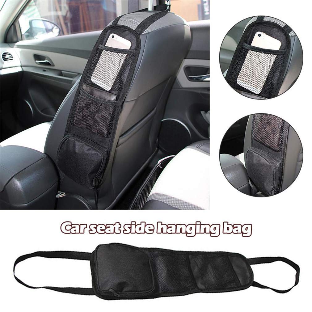 **Car Seat Organizer with Multiple Pockets - Hanging Storage Bag for Cars & Trucks - Mesh Drink Holder & Phone Holder - Perfect for Road Trips & Daily Commutes (Black)**