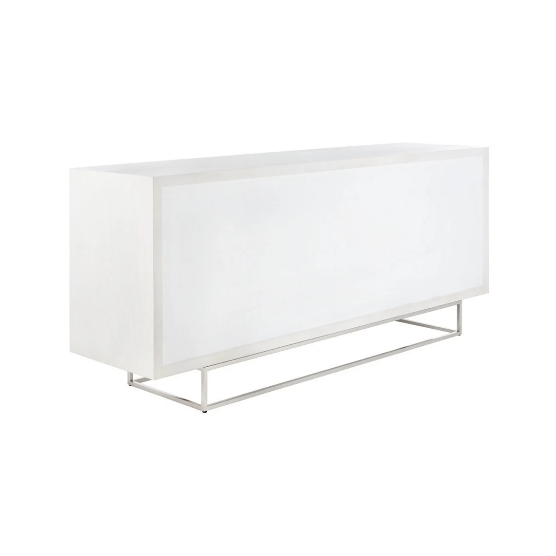 Hand Carved White Wood Sideboard with Metal Base - Indian Carving Buffet Table for Dining Room, Living Room & Entryway Storage