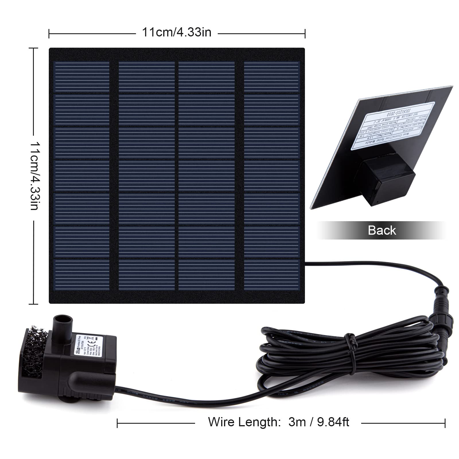 Upgraded 1.8W Solar Fountain Pump Kit with Separate Solar Panel & 3M Cable - Includes 4 Nozzles for Bird Baths, Outdoor Ponds, Fish Tanks, Patio Gardens - Perfect for Outdoor Decor & Water Features (Black)