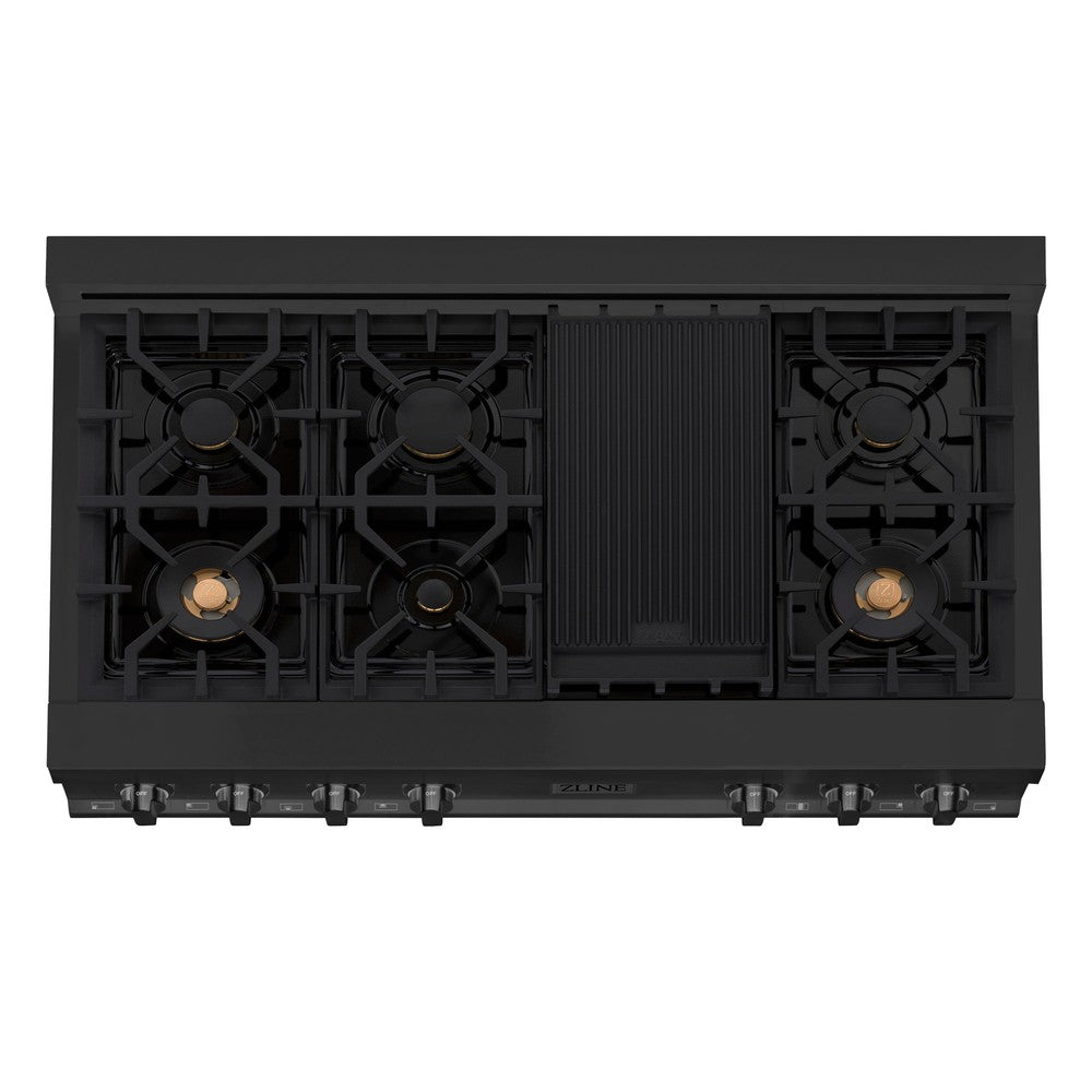 ZLINE 48-Inch Black Stainless Steel Gas Rangetop with 7 Burners & Porcelain Cooktop - Professional Legacy Series (RTB 48) for Home Kitchens & Restaurant-Style Cooking