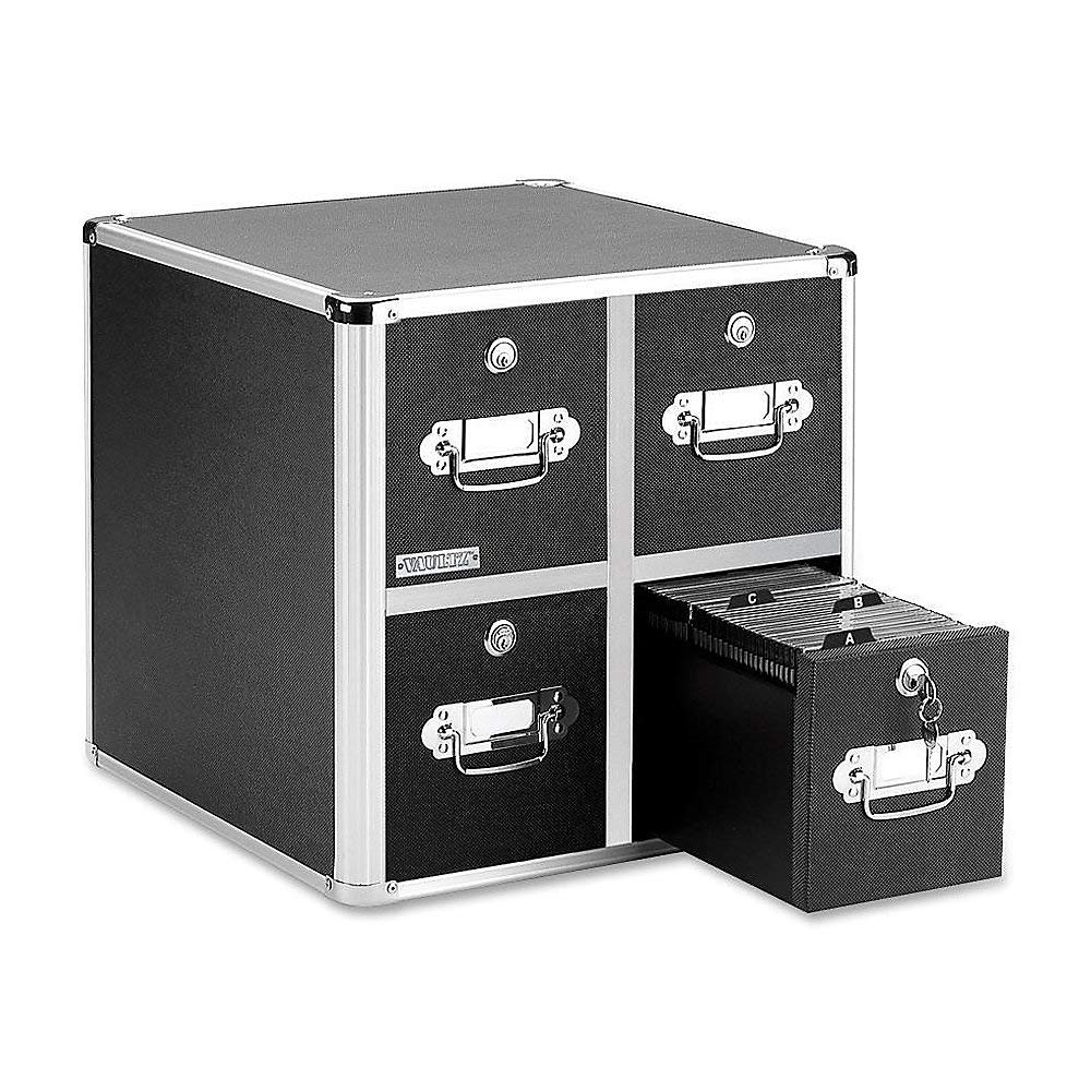 Vaultz 4-Drawer CD Storage Cabinet with Key Lock - Black for Home & Office Organization