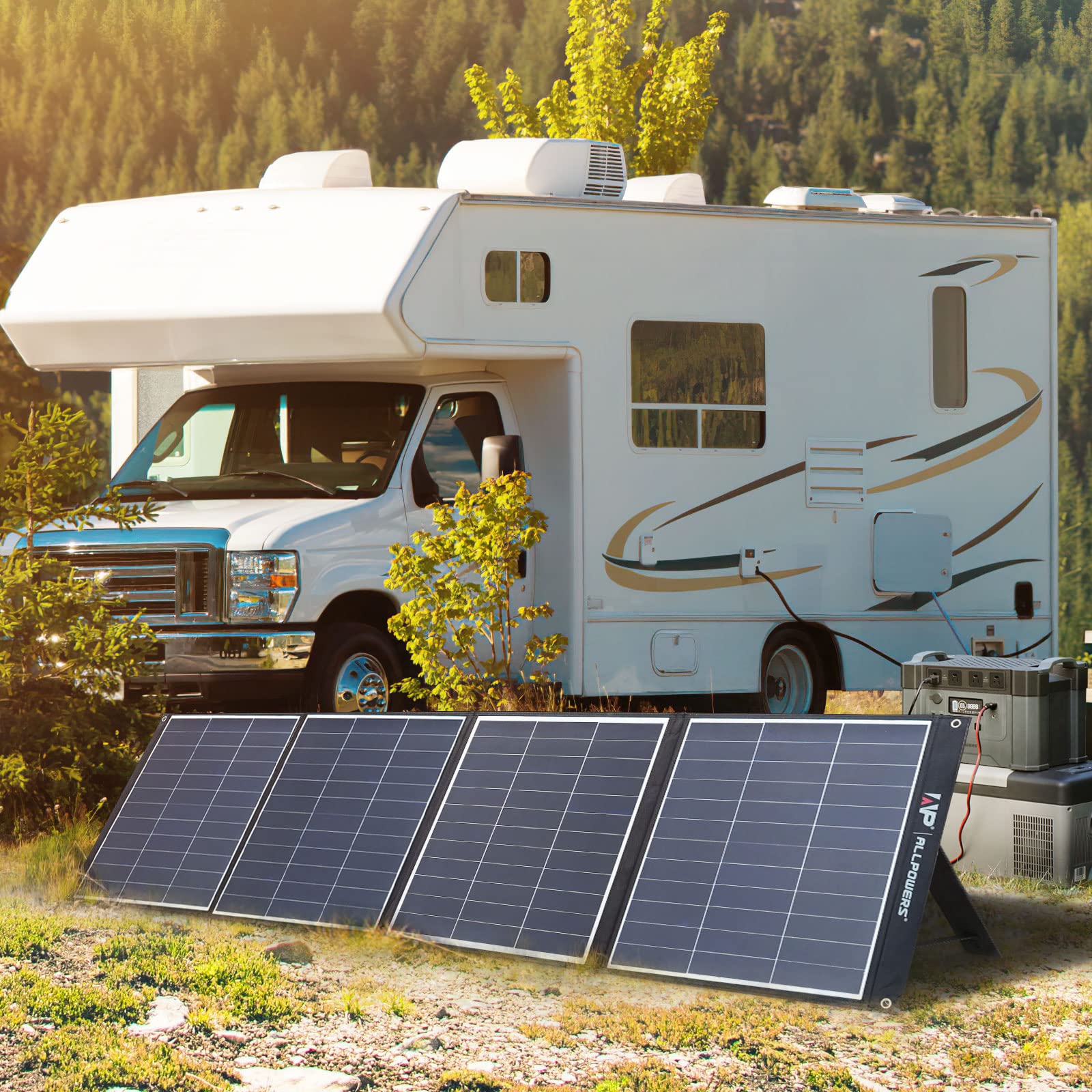 ALLPOWERS SP035 200W Portable Solar Panel Charger - Monocrystalline Foldable Solar Panel Kit with IP67 Waterproof - Ideal for RV, Solar Generator, Outdoor Camping, Off-Grid Van & Emergency Power Supply