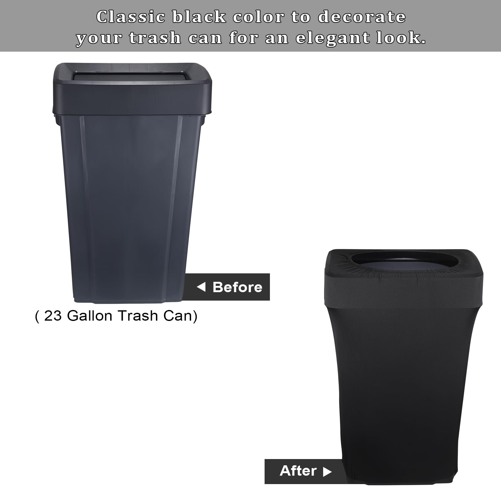 23 Gallon Stretch Spandex Trash Can Covers 8-Pack - Outdoor Fitted Waste Bin Covers for Rectangular Garbage Cans, Commercial & Party Decor - Wedding, Fundraiser, Event Use - Black (Trash Can Not Included) - Perfect for Outdoor Events, Restaurant Waste Bins & Home Use